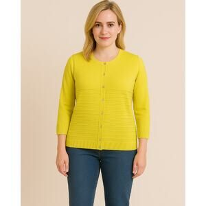 Cable & Gauge sweater knit cardigan women's medium bright yellow 3/4 sleeves